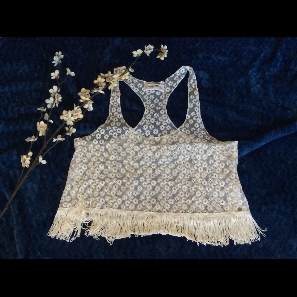 Sheer Crop Top w/ Fringe detail